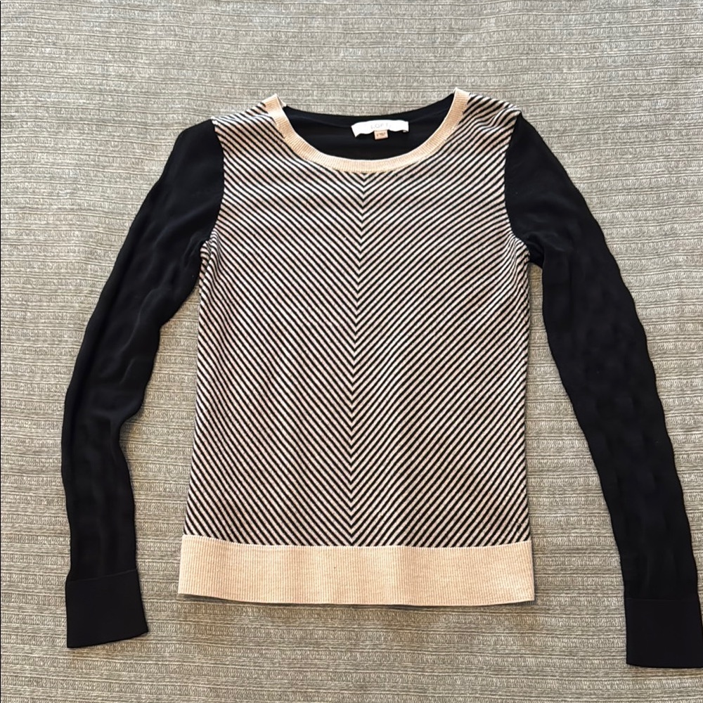 LOFT Striped Black and Cream Knit Top